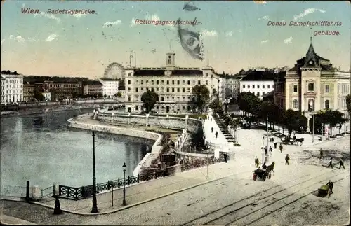 Ak Wien 1. Innere Stadt Österreich, Radetzkybrücke, Donau Dampfschifffahrts Gebäude, Rettungsges.