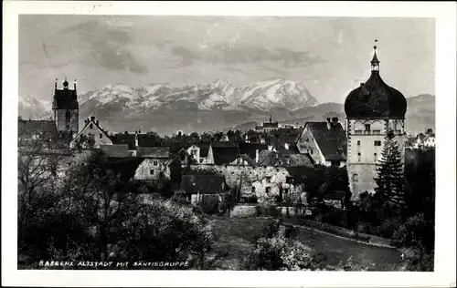 Ak Bregenz am Bodensee Vorarlberg, Altstadt mit Säntisgruppe