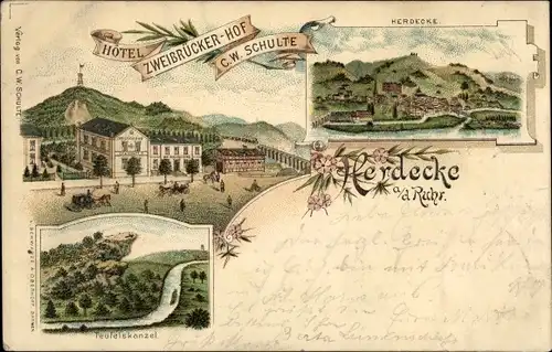 Litho Herdecke an der Ruhr, Hotel Zweibrücker Hof, Teufelskanzel