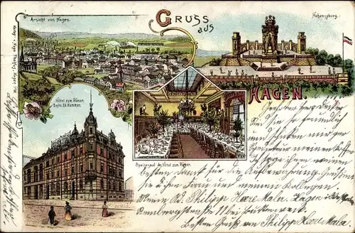 Litho Hagen in Westfalen, Hohensyburg, Hotel zum Römer, Innenansicht