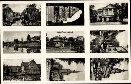 Ak Wolfenbüttel in Niedersachsen, Lessinghaus, Rathaus, Schloss, Tor