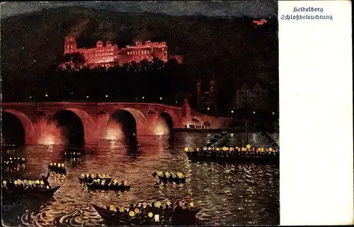 Künstler Ak Heidelberg am Neckar, Schlossbeleuchtung