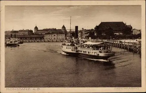 Ak Konstanz am Bodensee, Hafenpartie, Dampfer