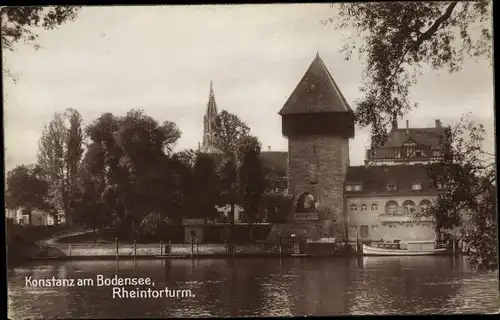 Foto Ak Konstanz am Bodensee, Blick auf den Rheintorturm