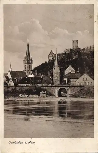 Ak Gemünden am Main Unterfranken, Teilansicht, Brücke