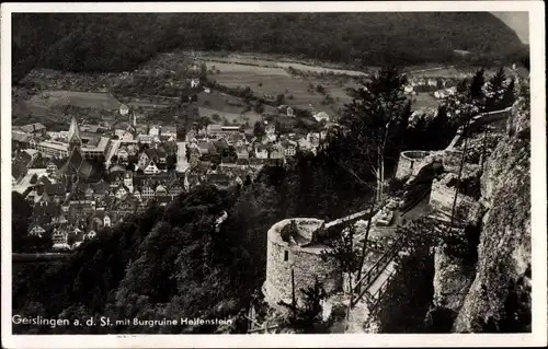 Ak Geislingen an der Steige, Blick auf den Ort von Ruine Helfenstein