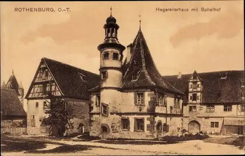 Ak Rothenburg ob der Tauber Mittelfranken, Hegereiterhaus mit Spitalhof
