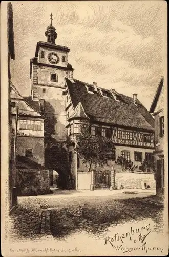 Künstler Ak Dietrich, Rothenburg ob der Tauber Mittelfranken, Weißer Turm