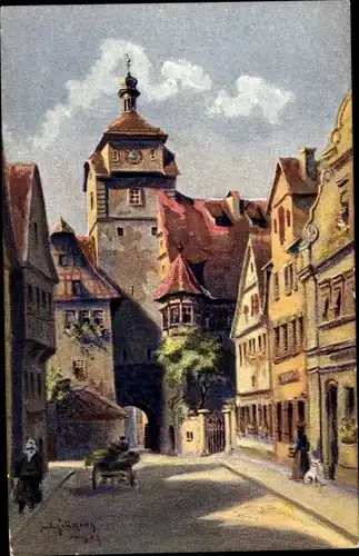 Künstler Ak Rothenburg ob der Tauber Mittelfranken, Weißer Turm