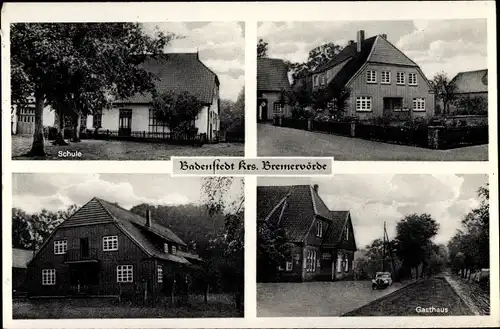 Ak Badenstedt Zeven in Niedersachsen, Schule, Gasthaus, Straßenpartie