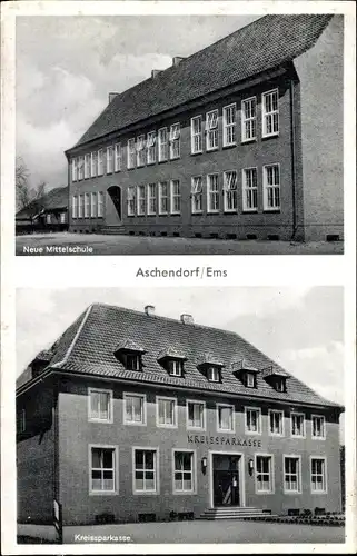 Ak Aschendorf Papenburg im Emsland, Neue Mittelschule, Kreissparkasse
