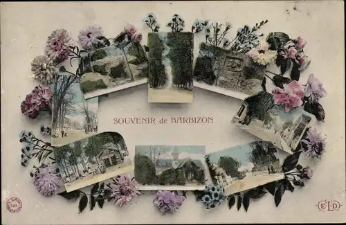 Ak Barbizon Seine et Marne, Ortsansichten, Blumen, Souvenir