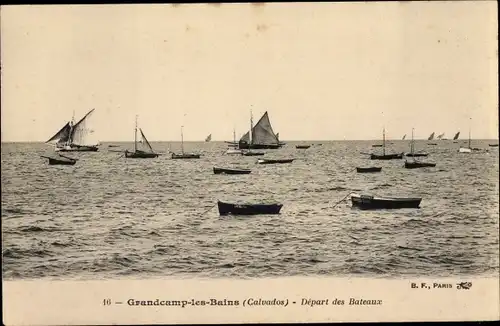 Ak Grandcamp les Bains Calvados, Depart des Bateaux