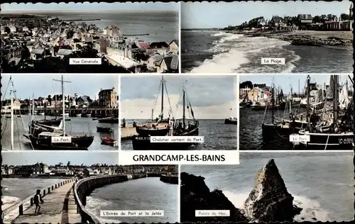 Ak Grandcamp les Bains Calvados, La Plage, Le Port, Pointe du Hoc, La Jetee