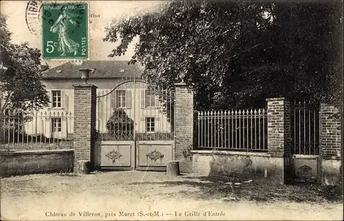 Ak Moret Seine et Marne, Chateau de Villeron, La Grille d'Entree