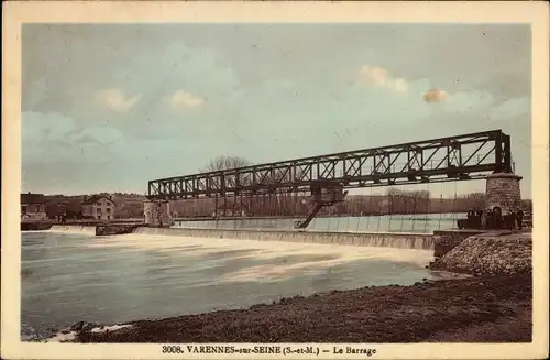 Ak Varennes sur Seine Seine et Marne, Le Barrage