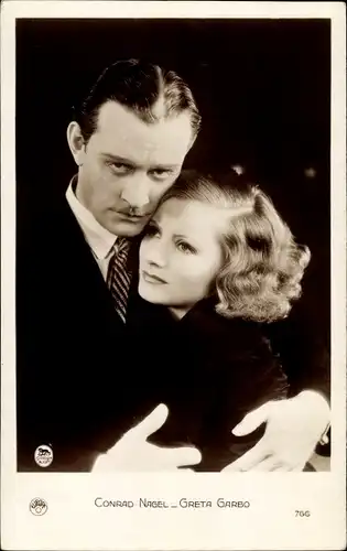Ak Schauspieler Conrad Nagel und Greta Garbo, Portrait