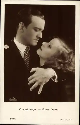 Ak Schauspieler Conrad Nagel und Greta Garbo, Portrait