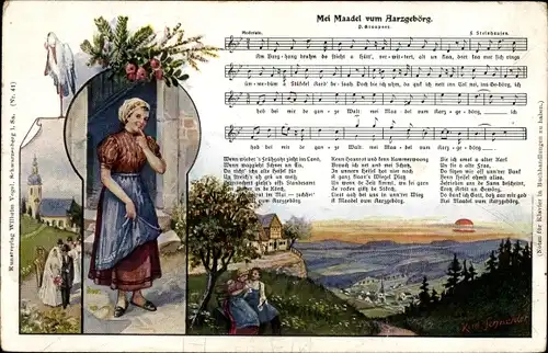 Lied Künstler Ak Schneider, Rud., Mei Maadl vum Aarzgebörg, Erzgebirge, Wilhelm Vogel, Steinhausen