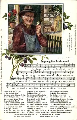 Lied Künstler Ak Schneider, Rud., Erzgebirgische Zufriedenheit, Mann, Pfeife, Wilhelm Vogel