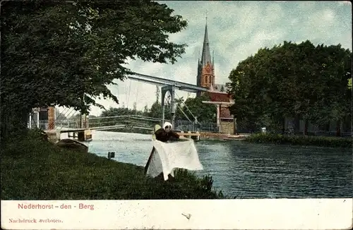 Ak Nederhorst den Berg Nordholland, Fluss, Brücke, Kirchturm