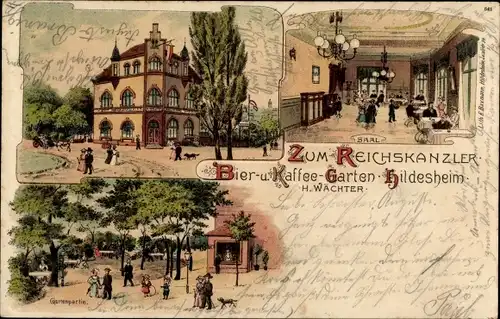 Litho Hildesheim in Niedersachsen, Gasthaus Zum Reichskanzler, Innenansicht