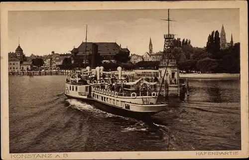 Ak Konstanz am Bodensee, Hafenpartie, Dampfer