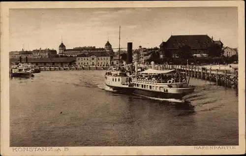 Ak Konstanz am Bodensee, Hafenpartie, Dampfer