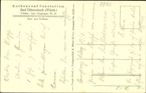 Ak Bad Ditzenbach in Württemberg, Kurhaus und Sanatorium, Badhaus