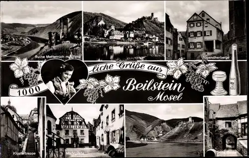 Ak Beilstein an der Mosel, Ruine Metternich, Jugendherberge, Marktplatz, Klostertreppe