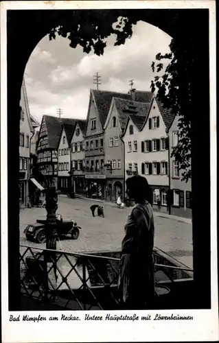 Ak Bad Wimpfen am Neckar, Untere Hauptstraße, Löwenbrunnen