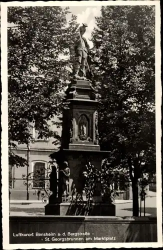 Ak Bensheim an der Bergstraße Hessen, St. Georgsbrunnen, Marktplatz