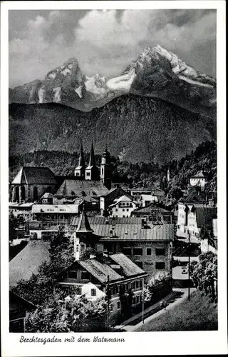 Ak Berchtesgaden in Oberbayern, Teilansicht Stadt, Watzmann