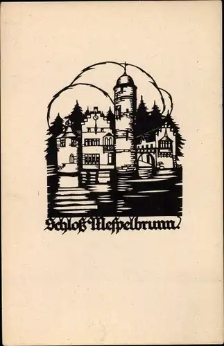 Scherenschnitt Ak Mespelbrunn Unterfranken, Wasserschloss