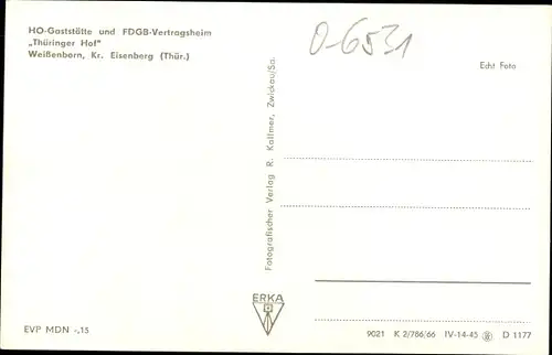 Ak Weißenborn Holzland Thüringen, HO Gaststätte Thüringer Hof, FDGB Vertragsheim