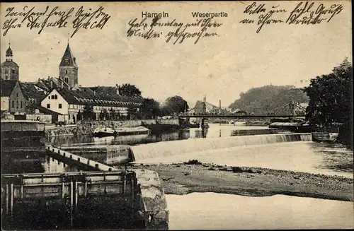 Ak Hameln an der Weser Niedersachsen, Weserpartie, Wehr