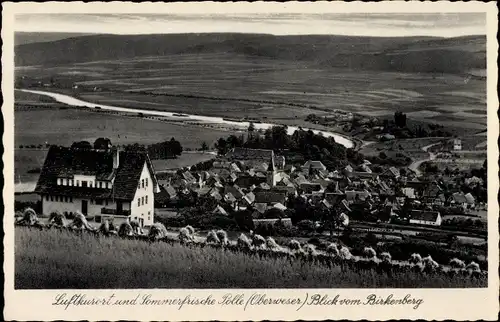 Ak Polle an der Weser in Niedersachsen, Blick vom Birkenberg auf den Ort