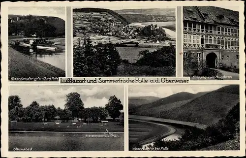 Ak Polle an der Weser, Weserdampfer, Burg, Strandbad, Total