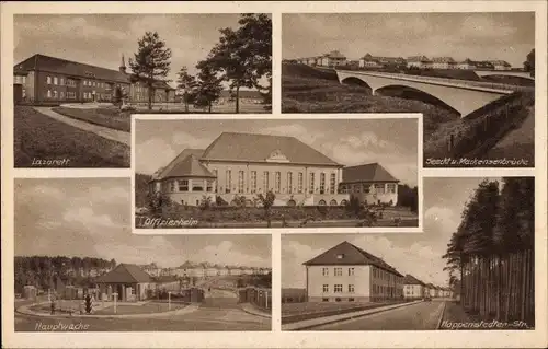 Ak Bergen in der Lüneburger Heide, Lazarett, Offiziersheim, Brücke, Hauptwache, Truppenübungsplatz