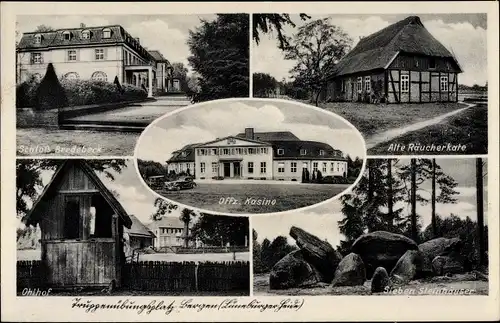 Ak Bergen in der Lüneburger Heide, Schloss Bredebeck, Räucherkate, Ohlhof, Steinhäuser, Offz. Kasino