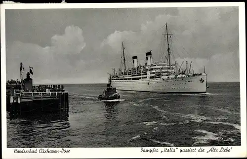 Ak Nordseebad Cuxhaven, Dampfer Italia passiert die Alte Liebe