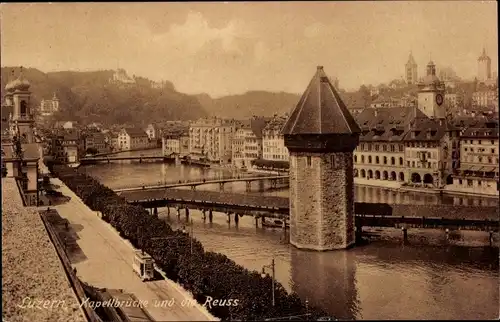 Ak Luzern Stadt Schweiz, Kapellbrücke, Die Reuss