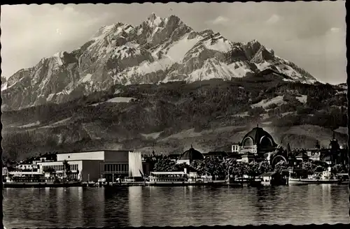 Ak Luzern Stadt Schweiz, Stadtpartie am Ufer, Pilatus