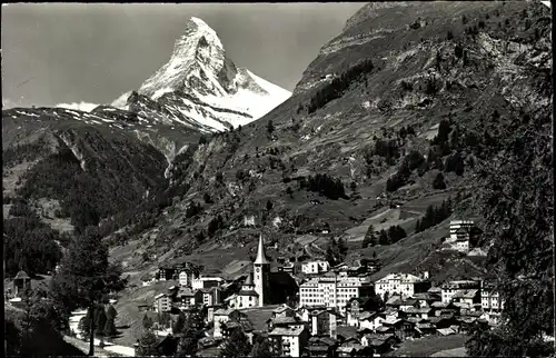 Ak Zermatt Kanton Wallis Schweiz, Gesamtansicht, Matterhorn