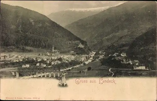 Ak Landeck Tirol, Gesamtansicht der Stadt mit Viadukt und Kirche