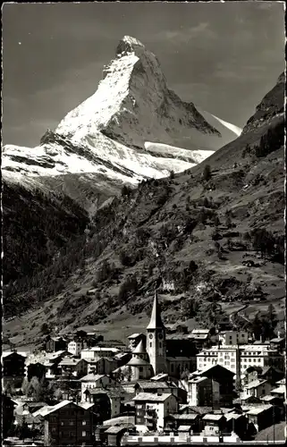 Ak Zermatt Kanton Wallis Schweiz, Gesamtansicht, Matterhorn