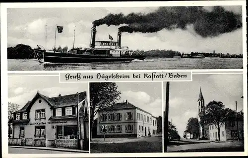 Ak Hügelsheim, Rheinpartie, Salondampfer, Gemischtwaren Rieger Diebold