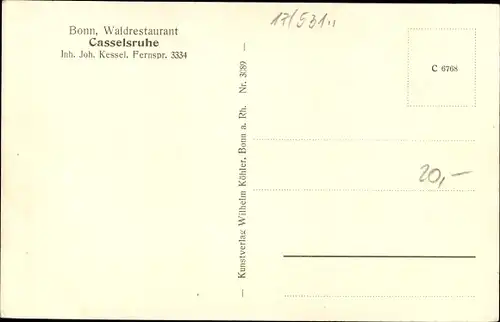 Ak Bonn am Rhein, Waldrestaurant Casselsruhe