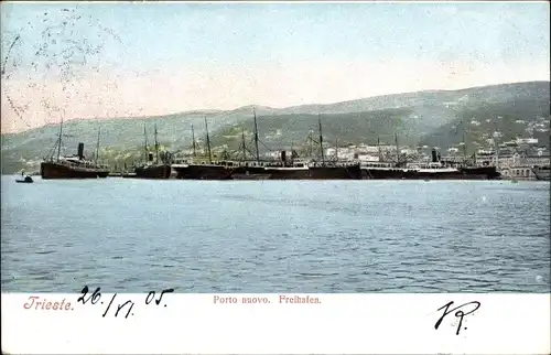 Ak Trieste Friuli Venezia Giulia, Porto nuovo, Blick auf den Freihafen, KuK Marine, Öst. Lloyd