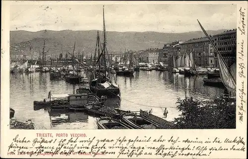 Ak Trieste Friuli Venezia Giulia, Porto Vechhio, Hafen, KuK Marine, Österreichischer Lloyd
